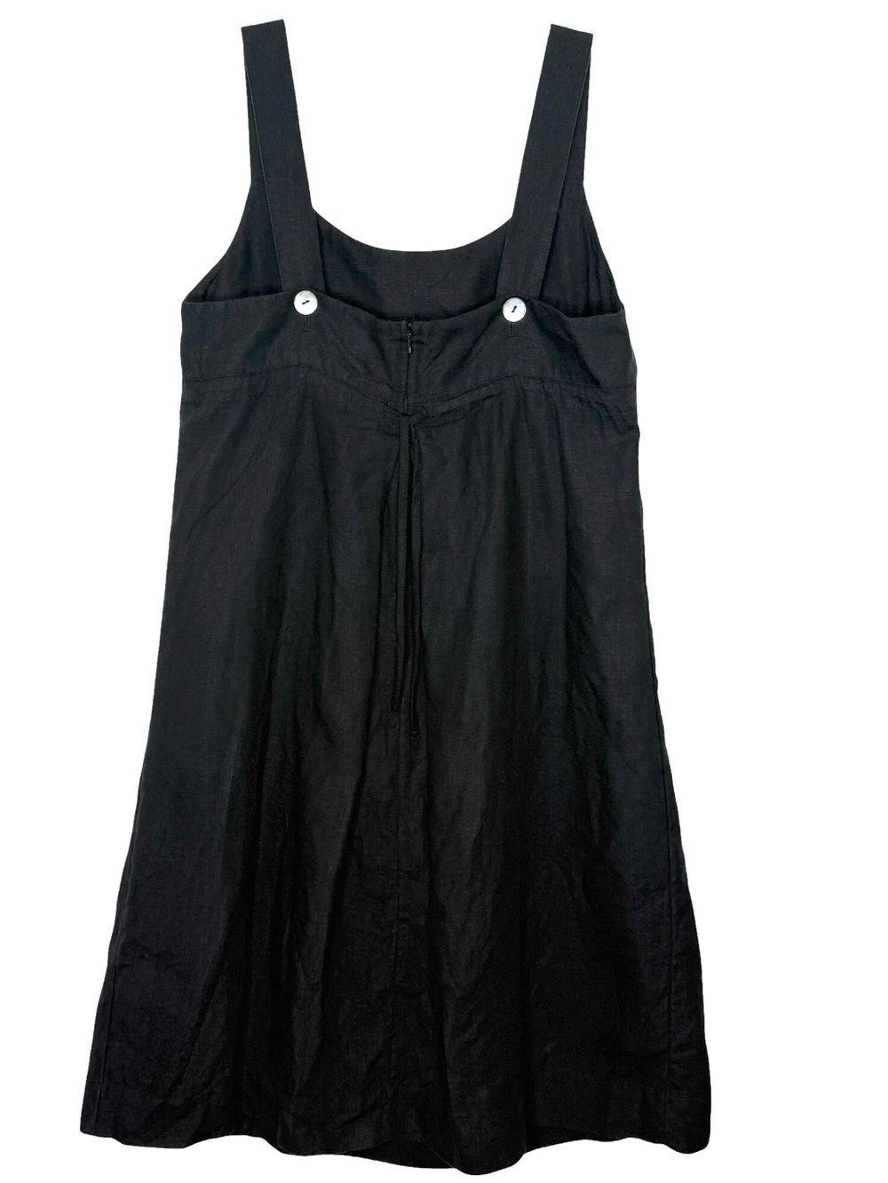 J.Jill Apron Pinafore Midi Dress 10 Black Scoop Neck 100% Linen Cottagecore - Picture 2 of 8